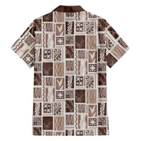 Vintage Aloha Block Quilt Hawaiian Shirt Beige Inspired Lei Motifs - Polynesian Pride