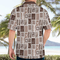 Vintage Aloha Block Quilt Hawaiian Shirt Beige Inspired Lei Motifs - Polynesian Pride