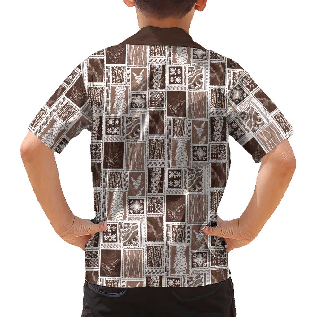 Vintage Aloha Block Quilt Hawaiian Shirt Beige Inspired Lei Motifs - Polynesian Pride