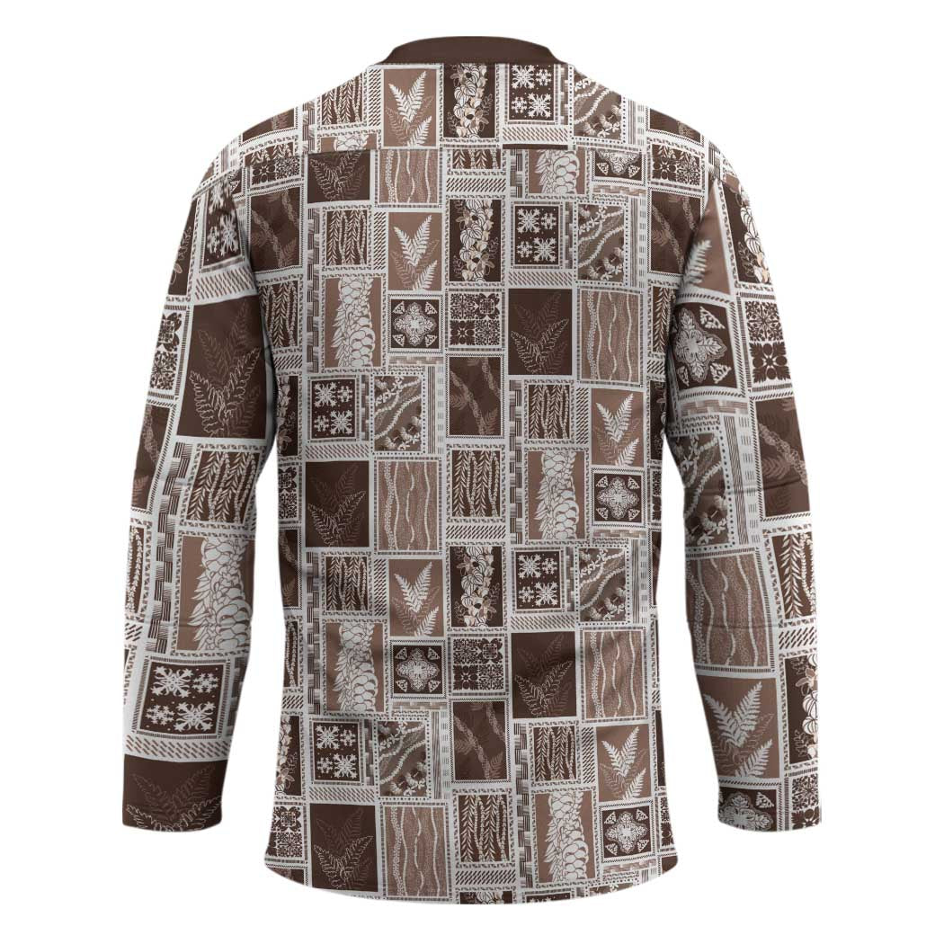 Vintage Aloha Block Quilt Hockey Jersey Beige Inspired Lei Motifs - Polynesian Pride