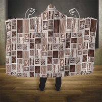 Vintage Aloha Block Quilt Hooded Blanket Beige Inspired Lei Motifs - Polynesian Pride
