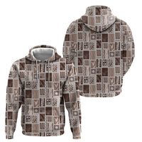 Vintage Aloha Block Quilt Hoodie Beige Inspired Lei Motifs - Polynesian Pride