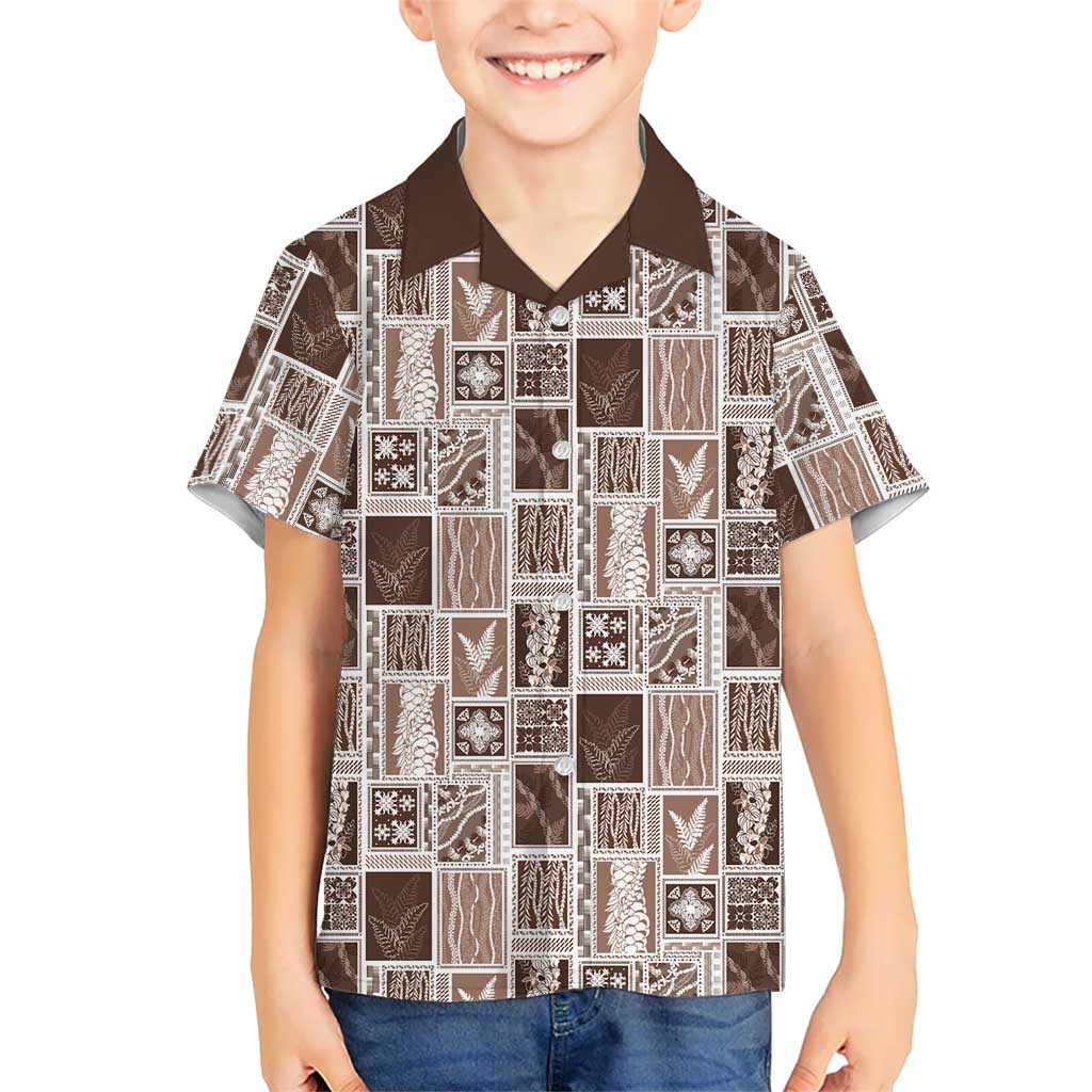 Vintage Aloha Block Quilt Kid Hawaiian Shirt Beige Inspired Lei Motifs - Polynesian Pride