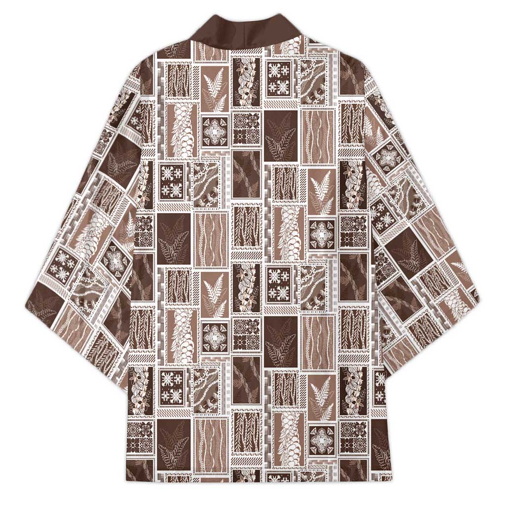 Vintage Aloha Block Quilt Kimono Beige Inspired Lei Motifs - Polynesian Pride