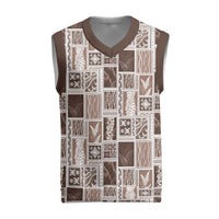 Vintage Aloha Block Quilt Christmas Knitted V-Neck Vest Beige Inspired Lei Motifs LT9 Beige - Polynesian Pride