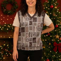 Vintage Aloha Block Quilt Christmas Knitted V-Neck Vest Beige Inspired Lei Motifs LT9 - Polynesian Pride