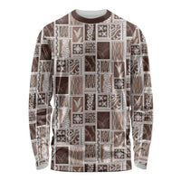 Vintage Aloha Block Quilt Long Sleeve Shirt Beige Inspired Lei Motifs - Polynesian Pride