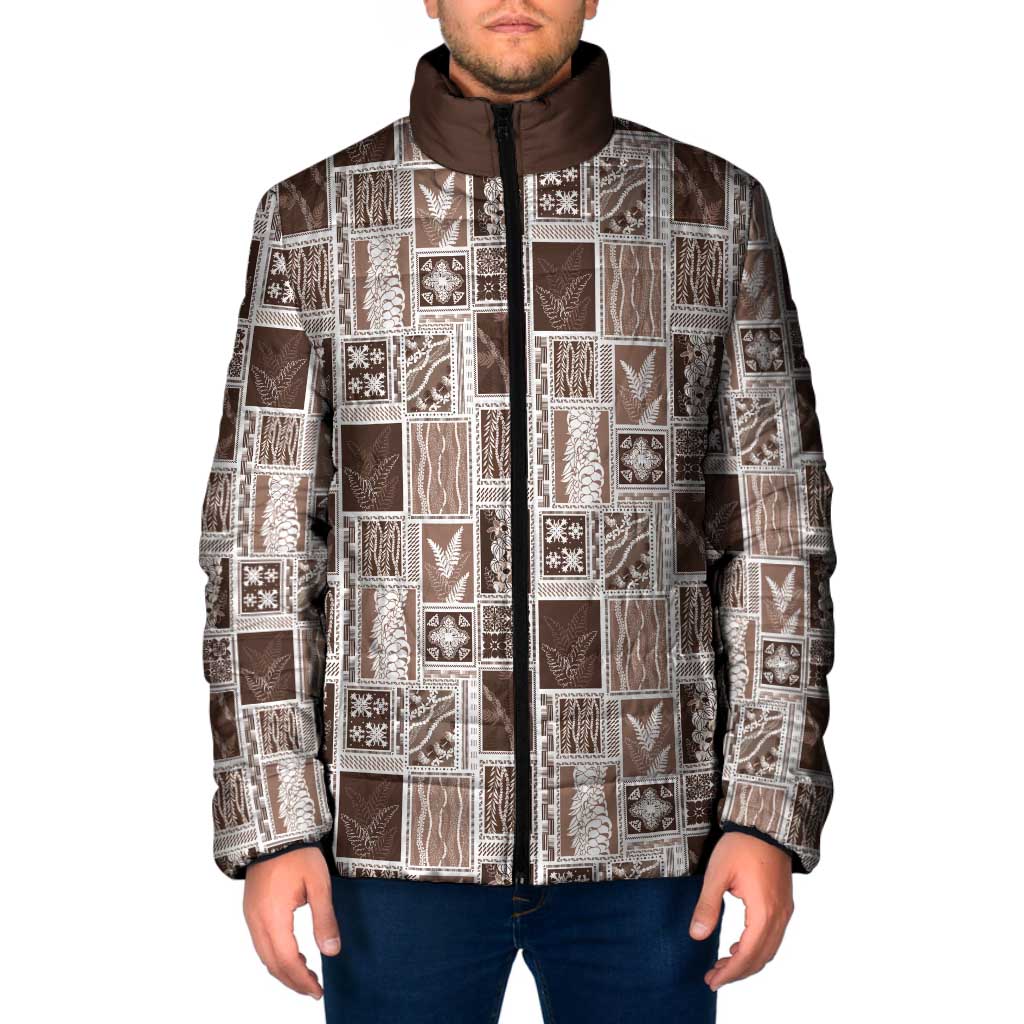Vintage Aloha Block Quilt Padded Jacket Beige Inspired Lei Motifs - Polynesian Pride