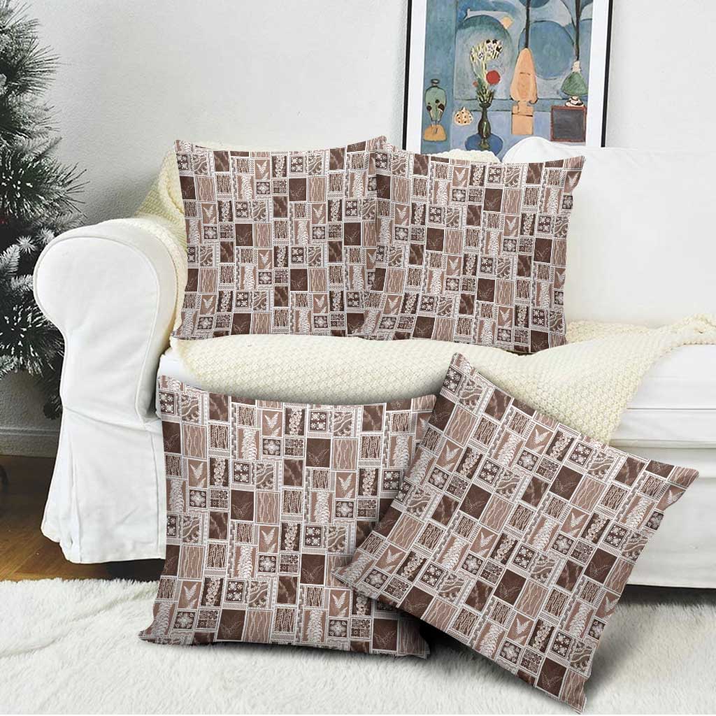 Vintage Aloha Block Quilt Pillow Cover Beige Inspired Lei Motifs - Polynesian Pride