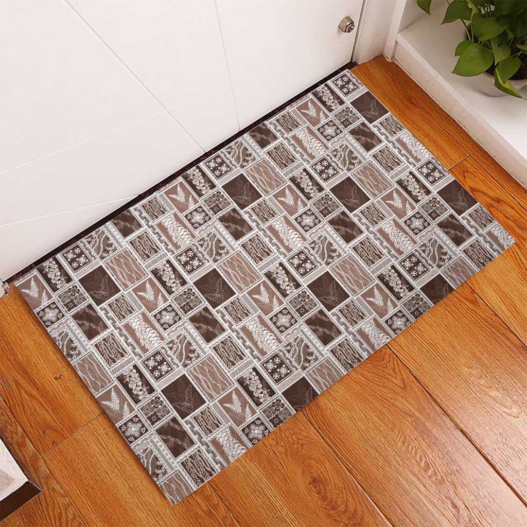 Vintage Aloha Block Quilt Rubber Doormat Beige Inspired Lei Motifs - Polynesian Pride