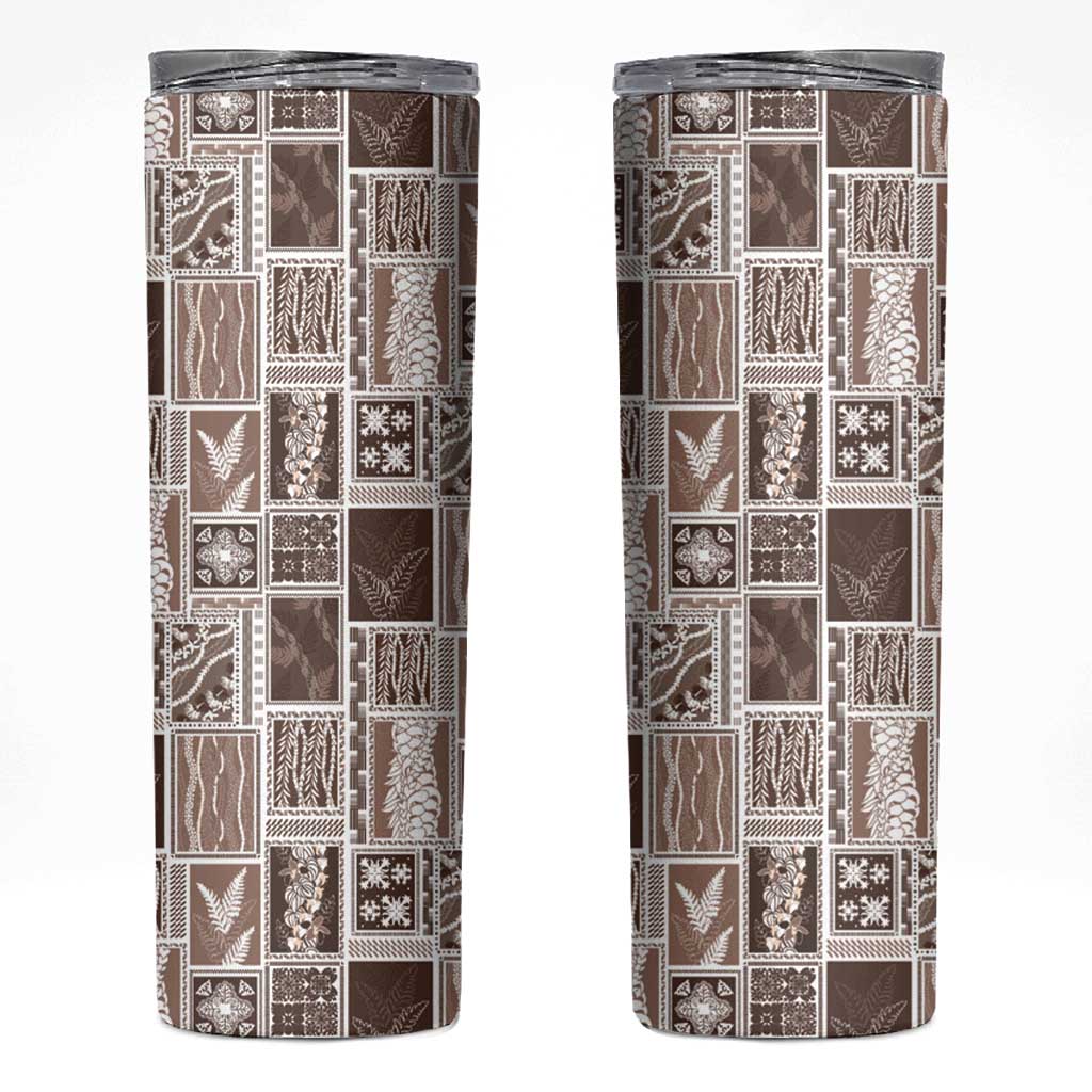 Vintage Aloha Block Quilt Skinny Tumbler Beige Inspired Lei Motifs LT9 Beige - Polynesian Pride