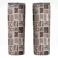 Vintage Aloha Block Quilt Skinny Tumbler Beige Inspired Lei Motifs LT9 Beige - Polynesian Pride