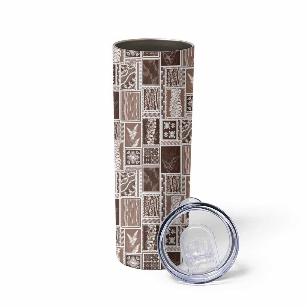 Vintage Aloha Block Quilt Skinny Tumbler Beige Inspired Lei Motifs LT9 - Polynesian Pride
