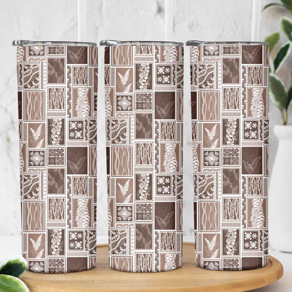 Vintage Aloha Block Quilt Skinny Tumbler Beige Inspired Lei Motifs LT9 - Polynesian Pride