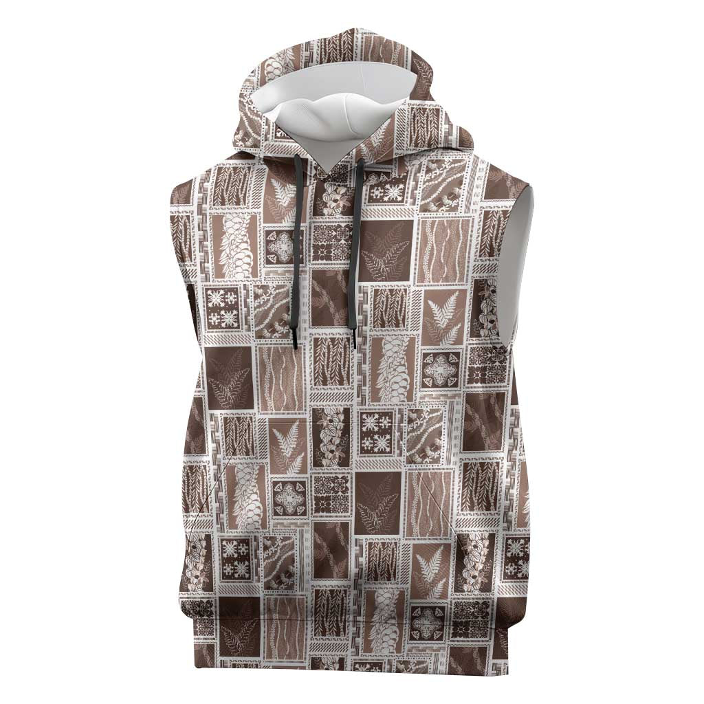 Vintage Aloha Block Quilt Sleeveless Hoodie Beige Inspired Lei Motifs LT9 Beige - Polynesian Pride