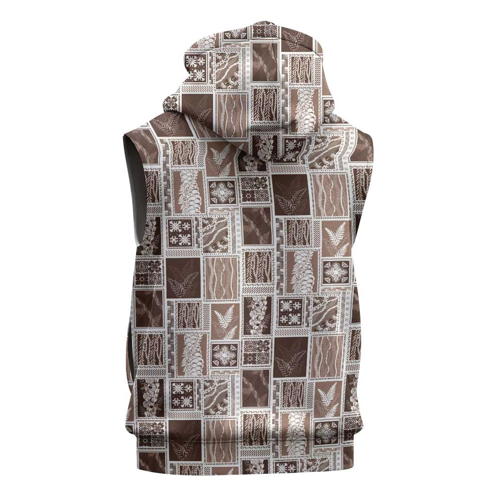 Vintage Aloha Block Quilt Sleeveless Hoodie Beige Inspired Lei Motifs - Polynesian Pride