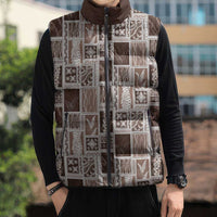 Vintage Aloha Block Quilt Sleeveless Puffer Jacket Beige Inspired Lei Motifs - Polynesian Pride