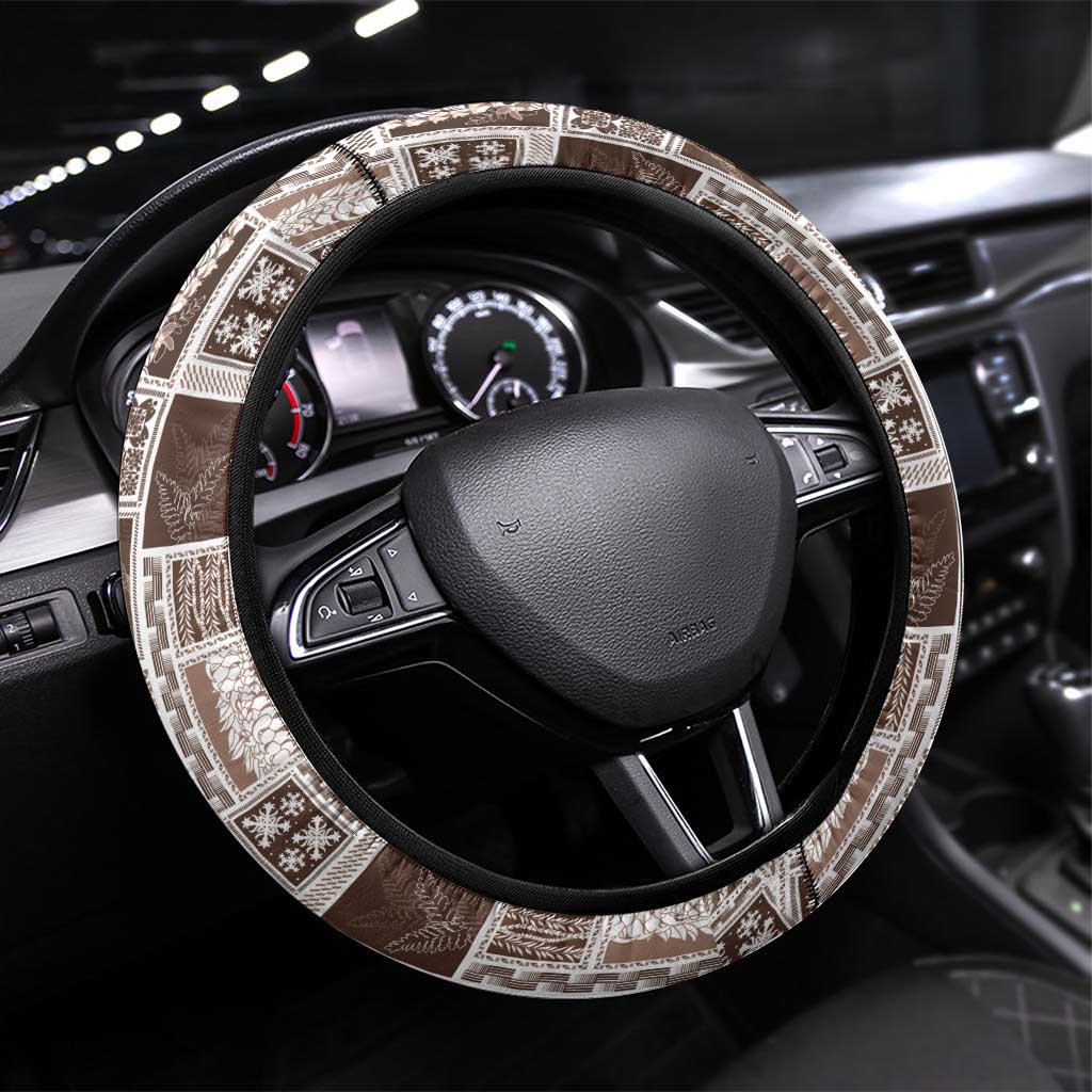 Vintage Aloha Block Quilt Steering Wheel Cover Beige Inspired Lei Motifs LT9 Universal Fit Beige - Polynesian Pride