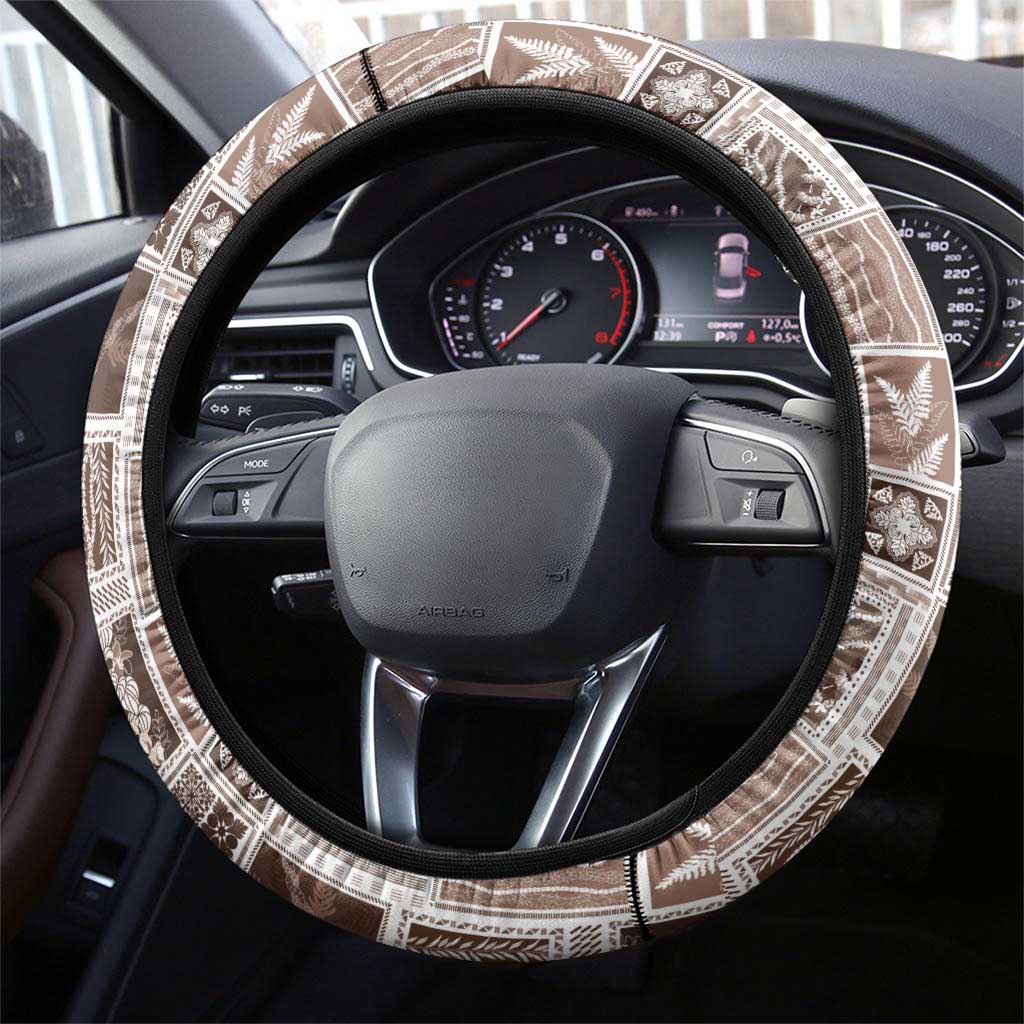 Vintage Aloha Block Quilt Steering Wheel Cover Beige Inspired Lei Motifs LT9 - Polynesian Pride