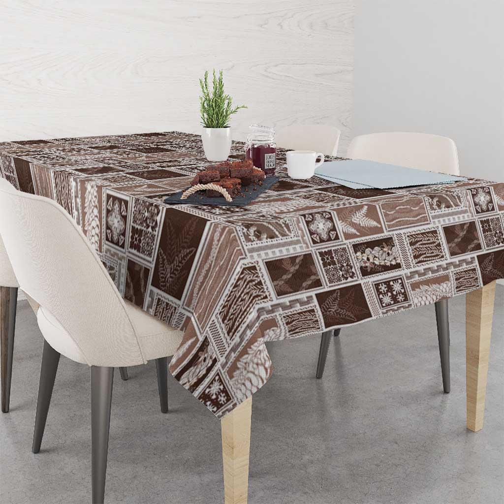 Vintage Aloha Block Quilt Tablecloth Beige Inspired Lei Motifs - Polynesian Pride