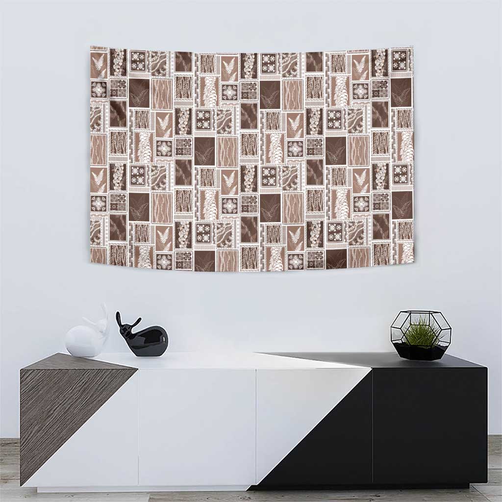 Vintage Aloha Block Quilt Tapestry Beige Inspired Lei Motifs - Polynesian Pride