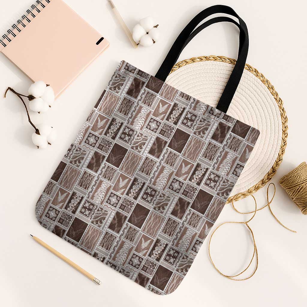 Vintage Aloha Block Quilt Tote Bag Beige Inspired Lei Motifs - Polynesian Pride