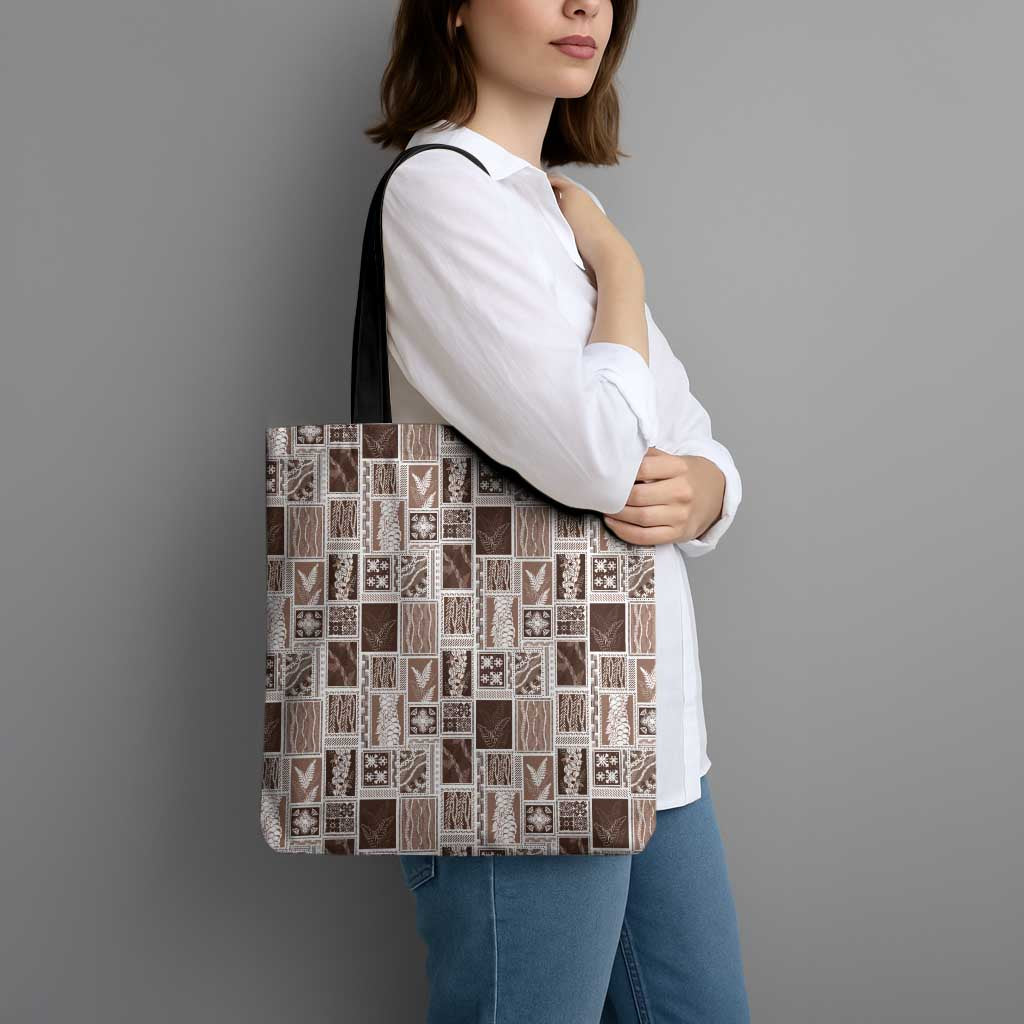 Vintage Aloha Block Quilt Tote Bag Beige Inspired Lei Motifs - Polynesian Pride