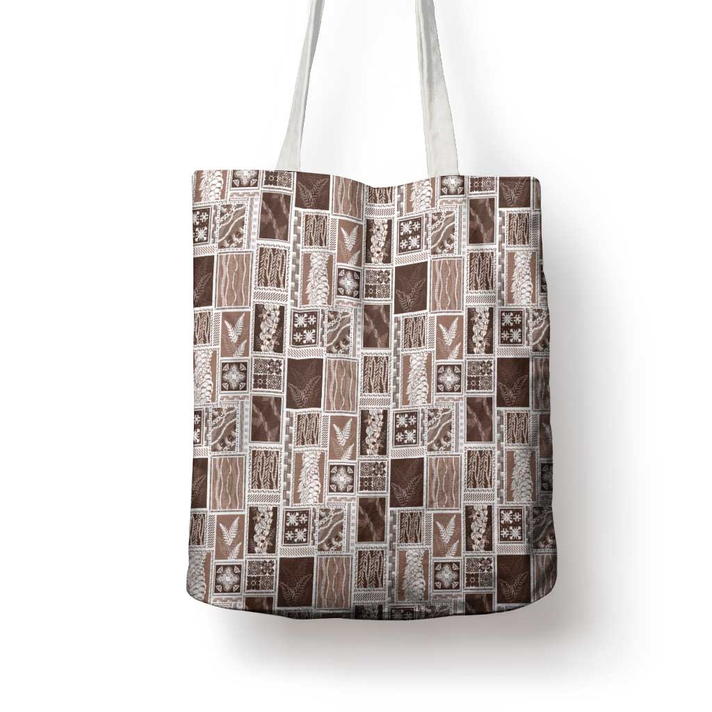 Vintage Aloha Block Quilt Tote Bag Beige Inspired Lei Motifs - Polynesian Pride