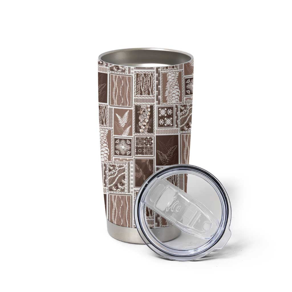 Vintage Aloha Block Quilt Tumbler Cup Beige Inspired Lei Motifs - Polynesian Pride