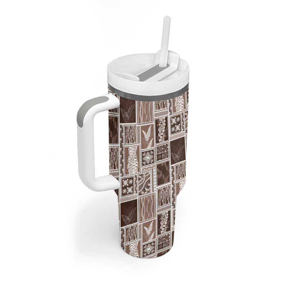 Vintage Aloha Block Quilt Tumbler With Handle Beige Inspired Lei Motifs - Polynesian Pride