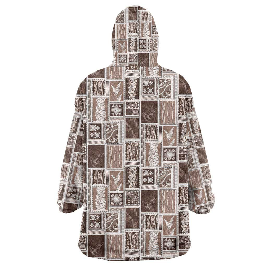 Vintage Aloha Block Quilt Wearable Blanket Hoodie Beige Inspired Lei Motifs LT9 - Polynesian Pride