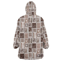 Vintage Aloha Block Quilt Wearable Blanket Hoodie Beige Inspired Lei Motifs LT9 - Polynesian Pride