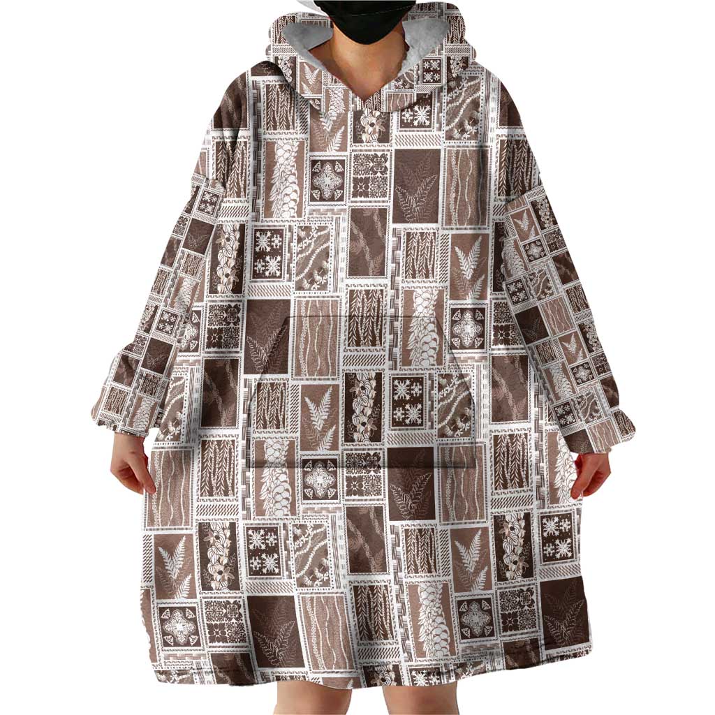 Vintage Aloha Block Quilt Wearable Blanket Hoodie Beige Inspired Lei Motifs LT9 - Polynesian Pride