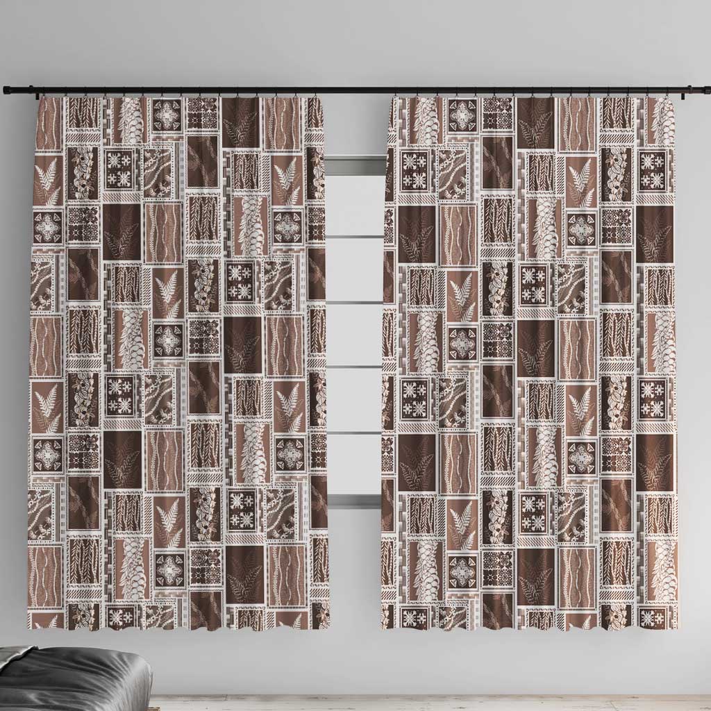 Vintage Aloha Block Quilt Window Curtain Beige Inspired Lei Motifs - Polynesian Pride