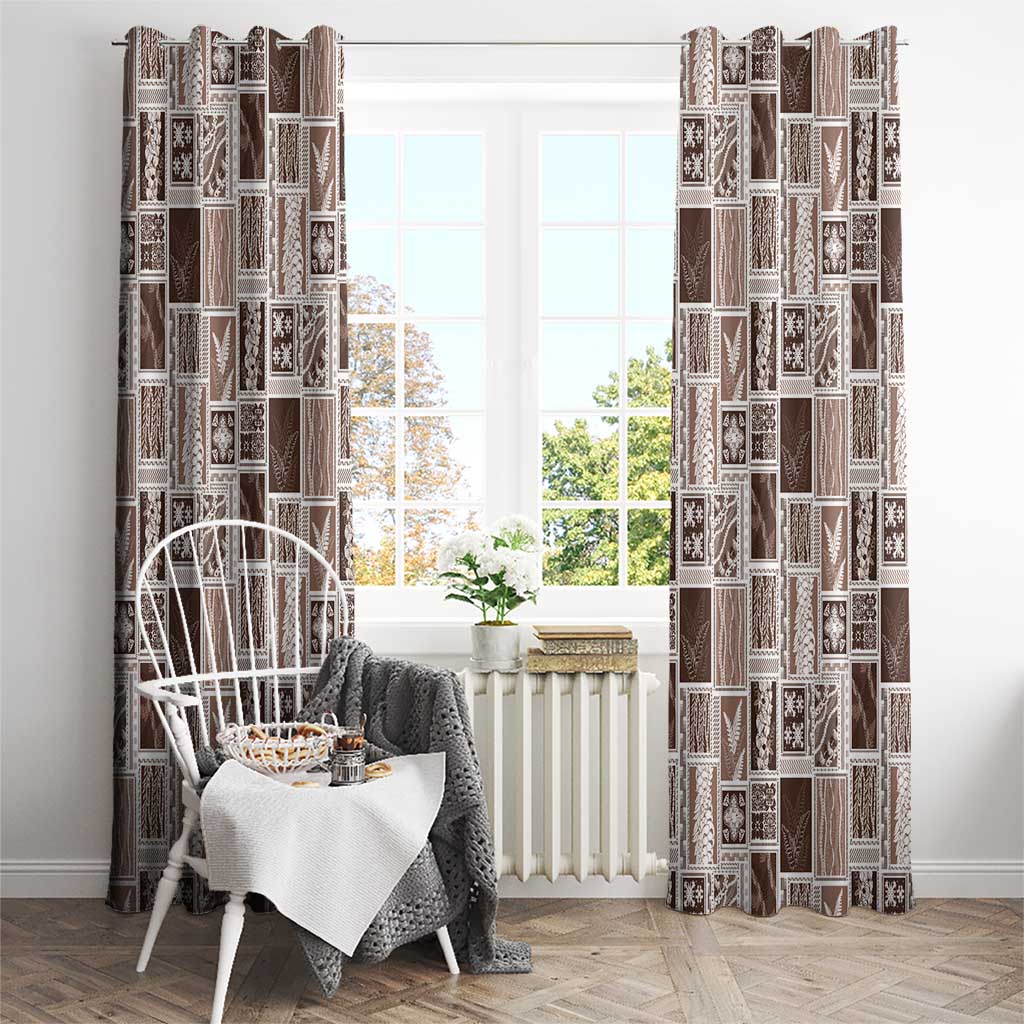 Vintage Aloha Block Quilt Window Curtain Beige Inspired Lei Motifs - Polynesian Pride
