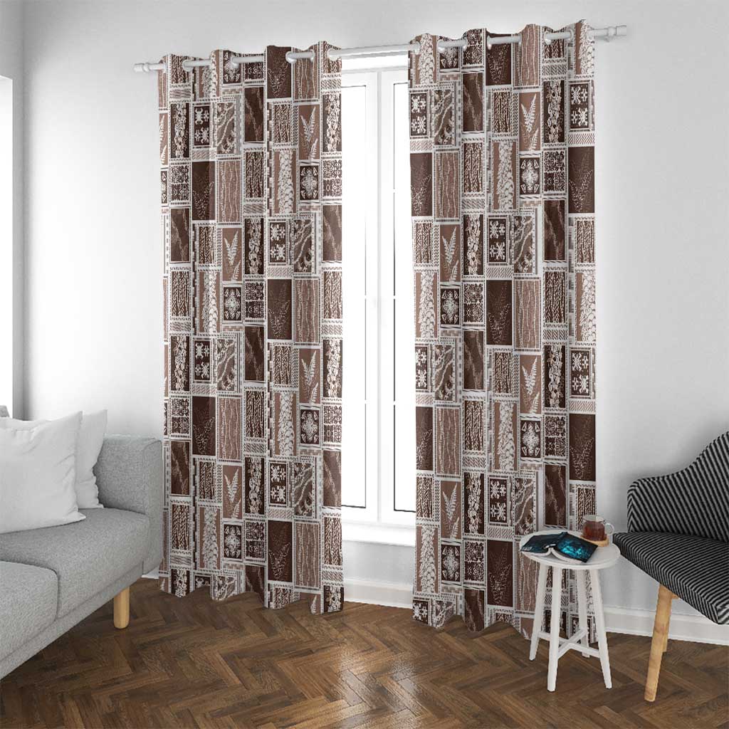 Vintage Aloha Block Quilt Window Curtain Beige Inspired Lei Motifs - Polynesian Pride