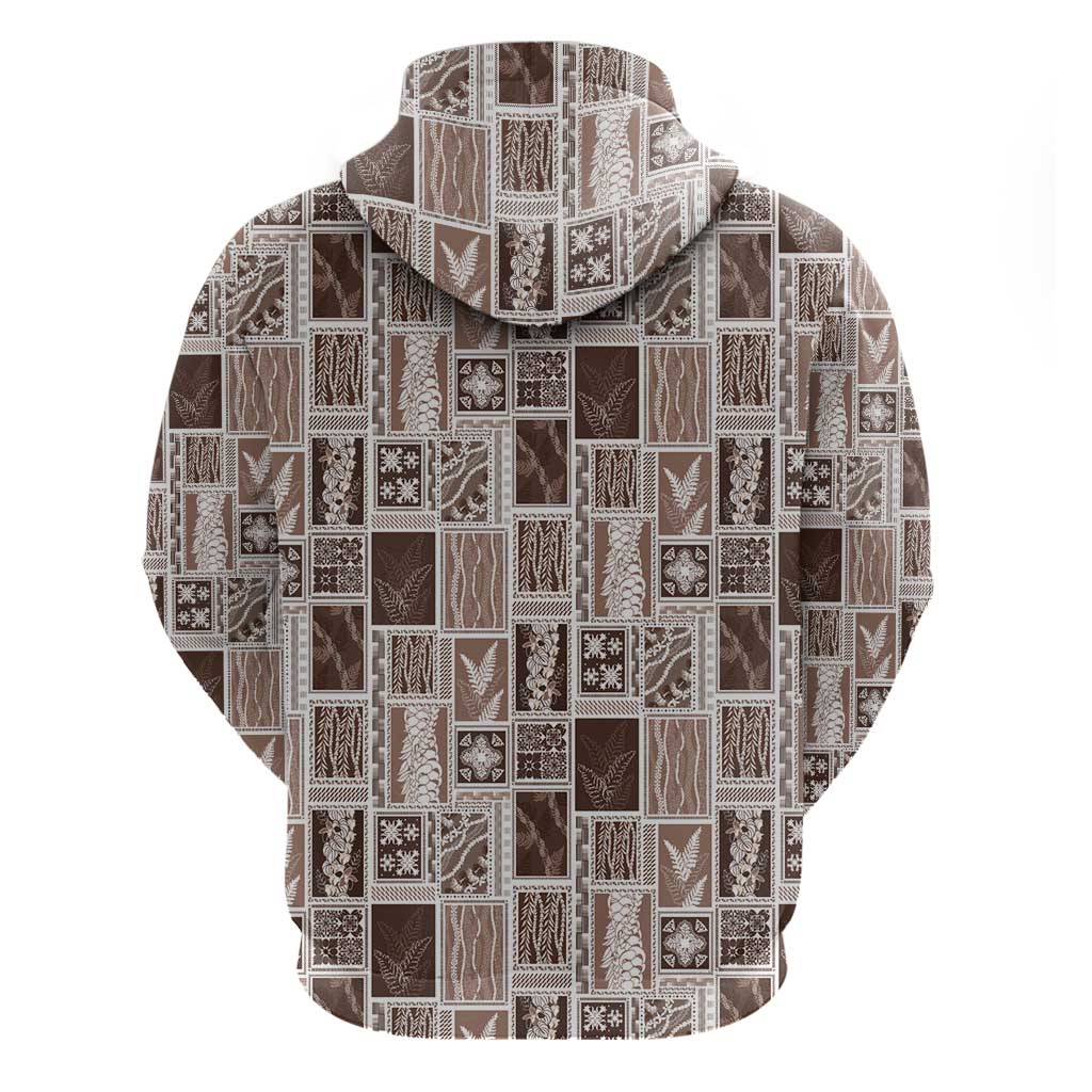 Vintage Aloha Block Quilt Zip Hoodie Beige Inspired Lei Motifs - Polynesian Pride