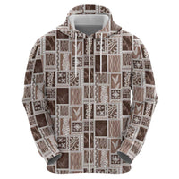 Vintage Aloha Block Quilt Zip Hoodie Beige Inspired Lei Motifs - Polynesian Pride
