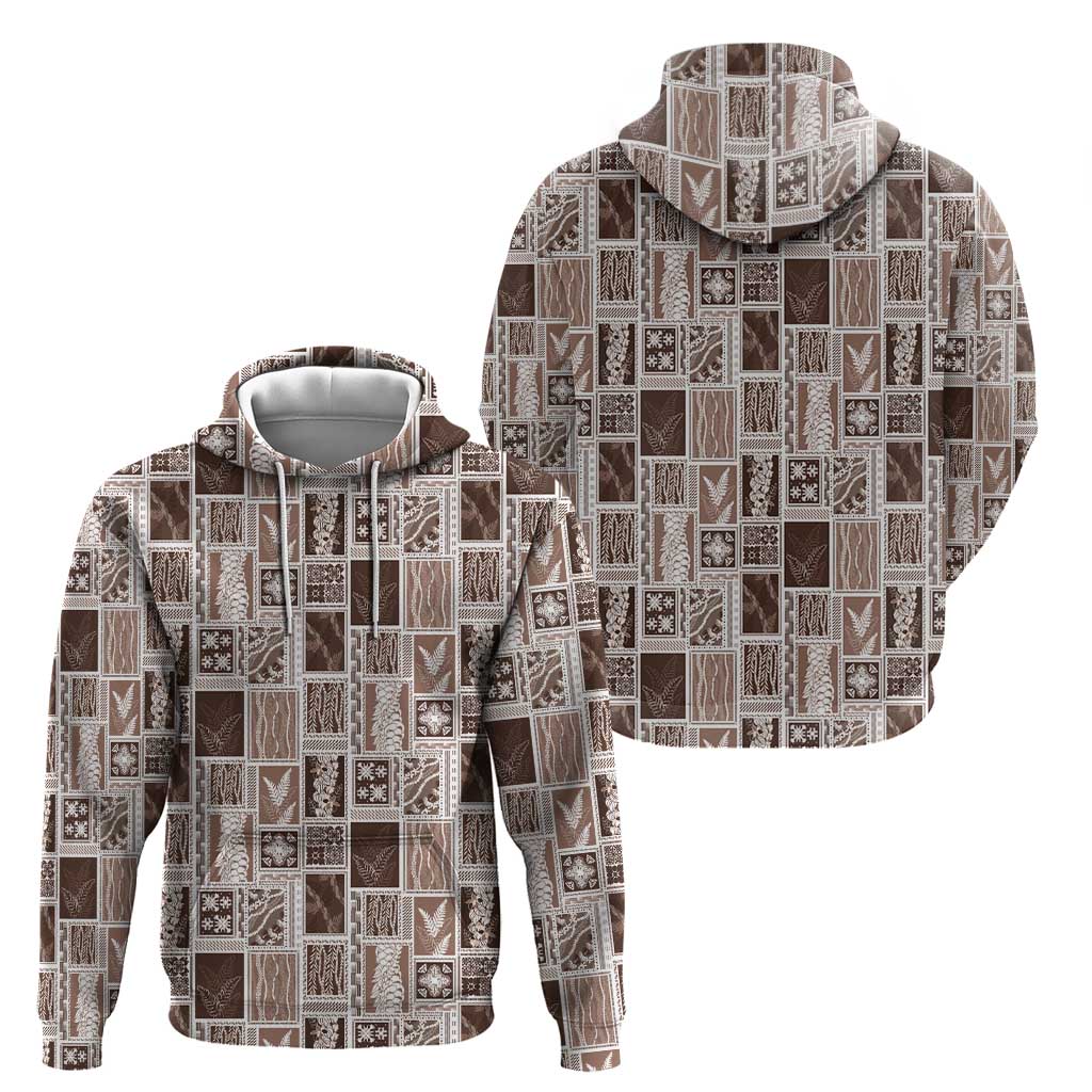 Vintage Aloha Block Quilt Zip Hoodie Beige Inspired Lei Motifs - Polynesian Pride