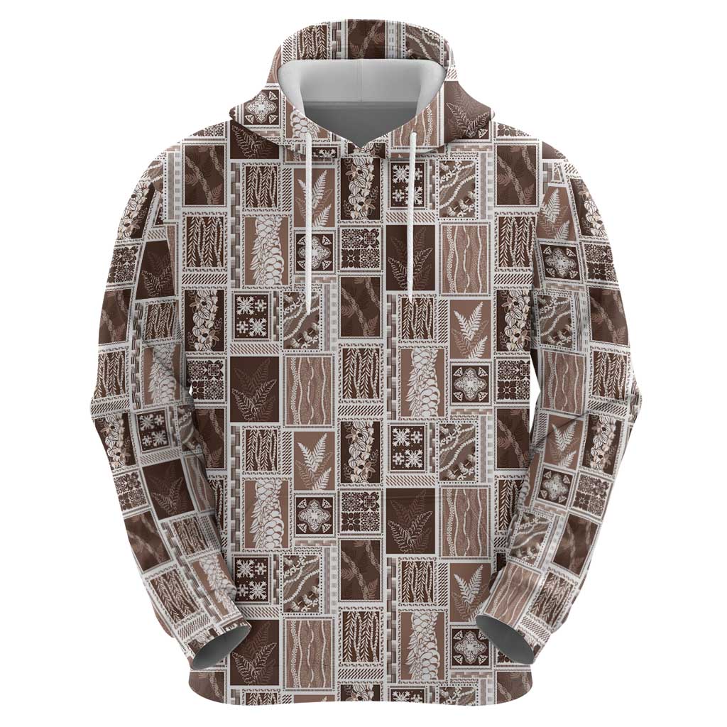 Vintage Aloha Block Quilt Zip Hoodie Beige Inspired Lei Motifs - Polynesian Pride