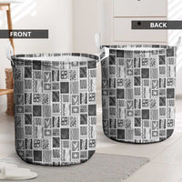 Vintage Aloha Block Quilt Laundry Basket Black Inspired Lei Motifs - Polynesian Pride