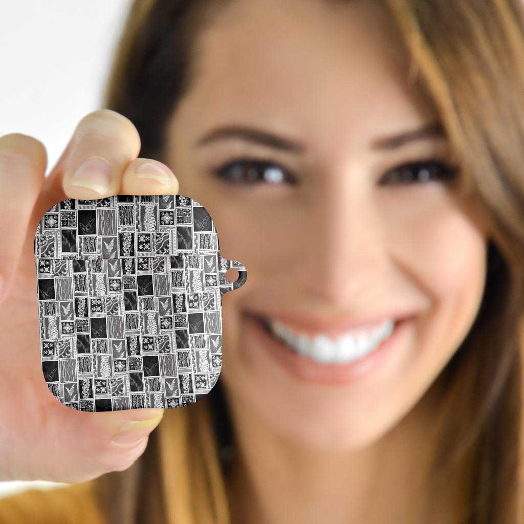 Vintage Aloha Block Quilt AirPods Case Black Inspired Lei Motifs - Polynesian Pride