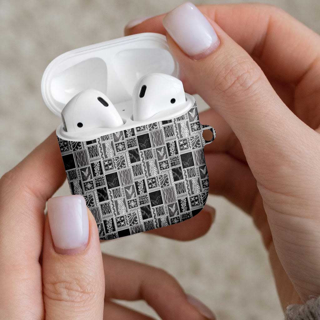 Vintage Aloha Block Quilt AirPods Case Black Inspired Lei Motifs - Polynesian Pride