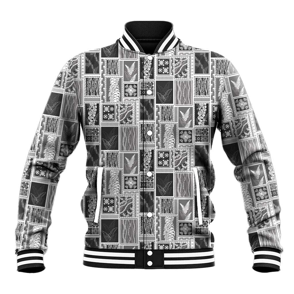 Vintage Aloha Block Quilt Baseball Jacket Black Inspired Lei Motifs - Polynesian Pride