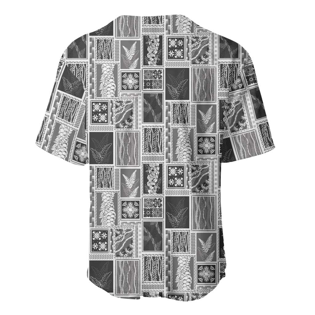 Vintage Aloha Block Quilt Baseball Jersey Black Inspired Lei Motifs - Polynesian Pride