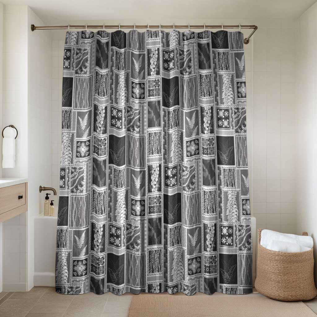 Vintage Aloha Block Quilt Bathroom Set Black Inspired Lei Motifs - Polynesian Pride