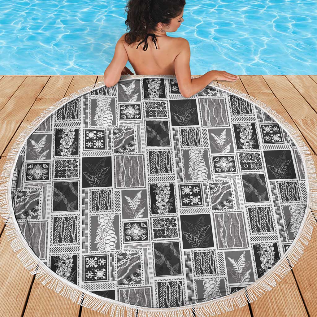 Vintage Aloha Block Quilt Beach Blanket Black Inspired Lei Motifs - Polynesian Pride