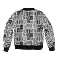Vintage Aloha Block Quilt Bomber Jacket Black Inspired Lei Motifs - Polynesian Pride