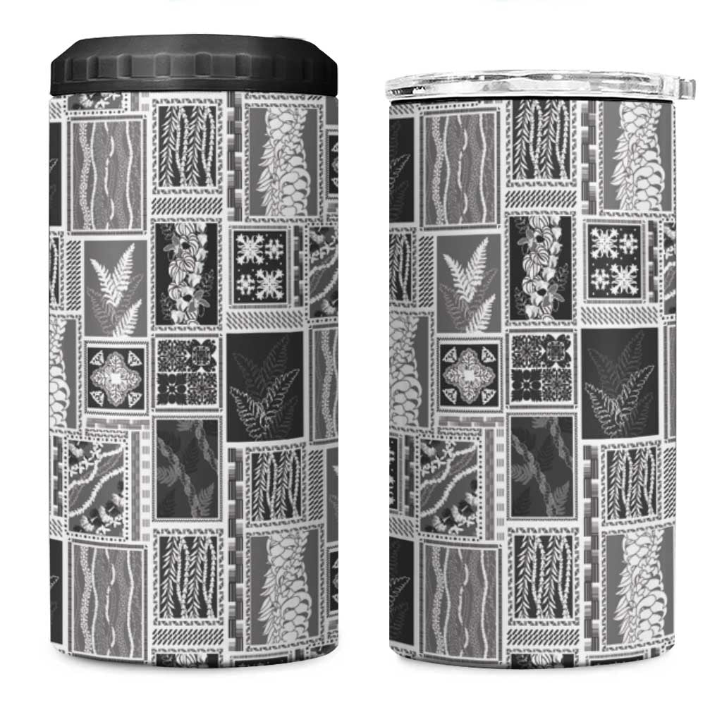 Vintage Aloha Block Quilt 4 in 1 Can Cooler Tumbler Black Inspired Lei Motifs LT9 One Size: 16 oz Black - Polynesian Pride