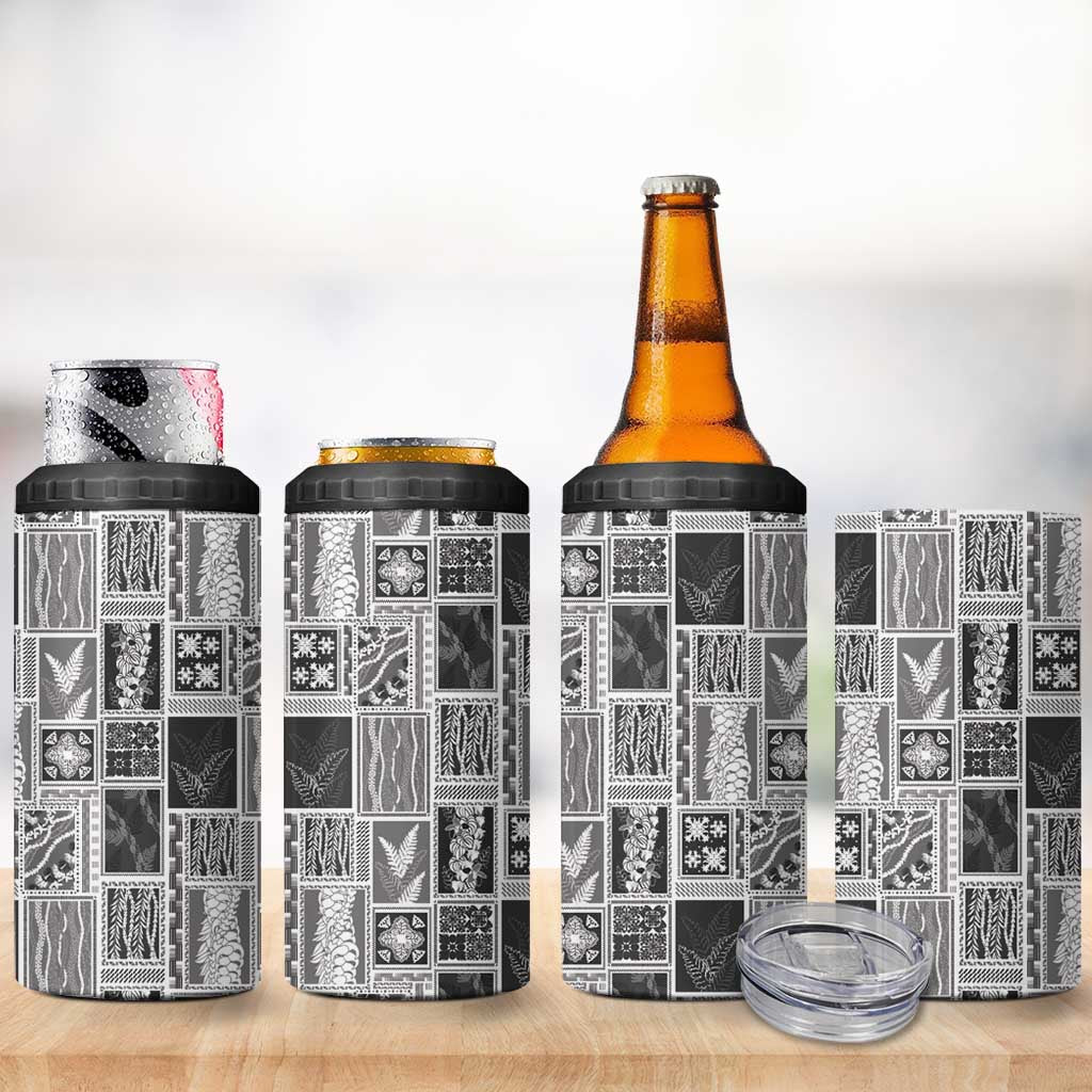 Vintage Aloha Block Quilt 4 in 1 Can Cooler Tumbler Black Inspired Lei Motifs LT9 - Polynesian Pride